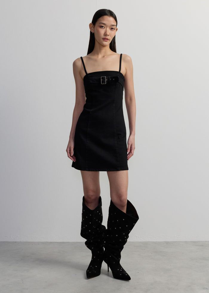 BLACK DENIM CAMI MINI DRESS