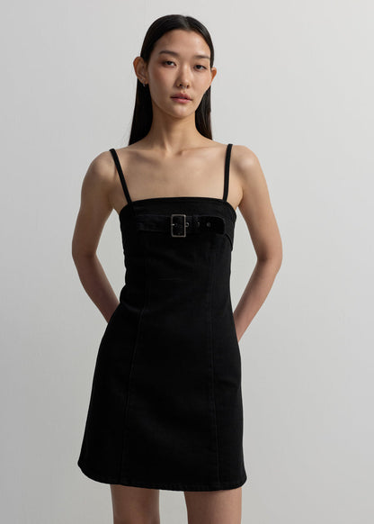 BLACK DENIM CAMI MINI DRESS