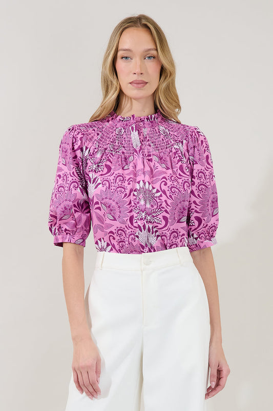Blossom Smocked Mock Neck Top Floral