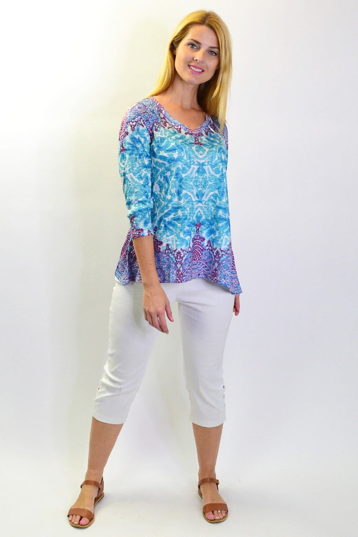 Blue Royal Tunic Tee by Zen Garden, casual tunic with a relaxed fit, featuring a soft fabric and simple design.