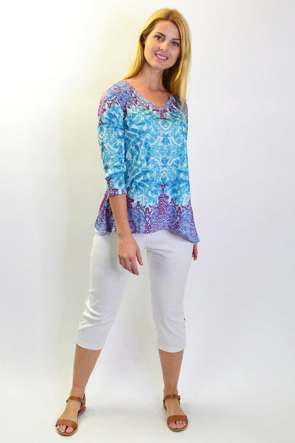 Blue Royal Tunic Tee by Zen Garden, casual tunic with a relaxed fit, featuring a soft fabric and simple design.