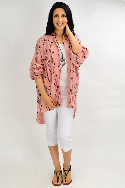 Blush pink loose-fit festive tunic shirt by Cotton Village, featuring comfortable fabric and stylish design for casual wear.