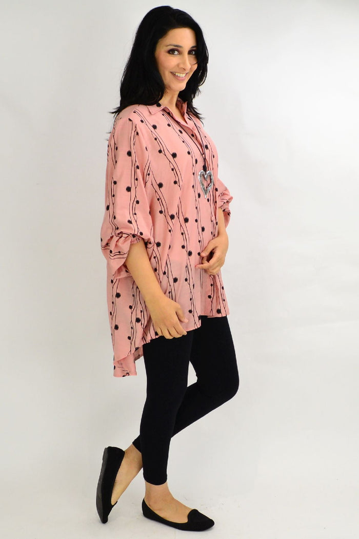 Blush pink festive tunic shirt by Cotton Village, loose fit with elegant design, perfect for special occasions and celebrations.