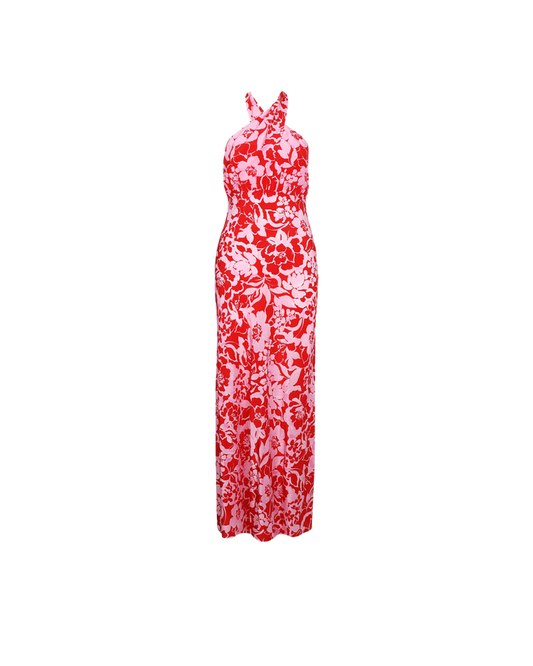 BOBBI SILK HALTER DRESS CHERRY FLORAL