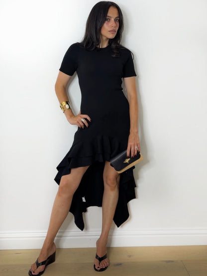 CARRIE KNITTED RUFFLE DRESS BLACK