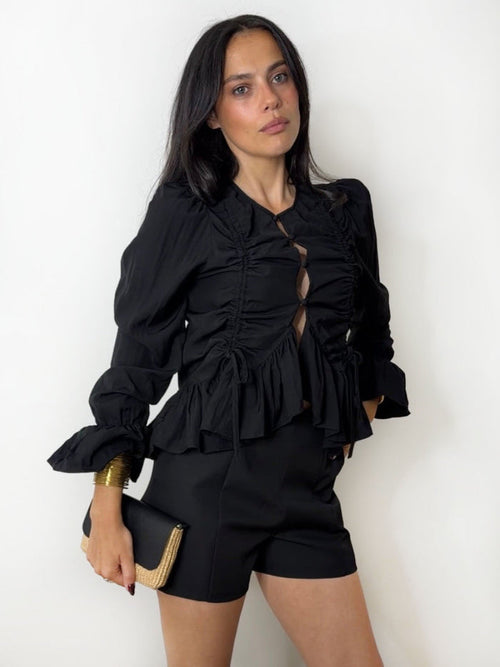 CHLOE RUCHE TIE BLOUSE BLACK
