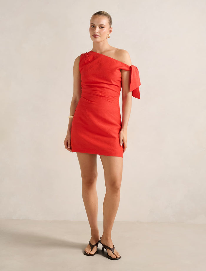 Cinzia Tipped Shoulder Linen Mini Dress Forever New