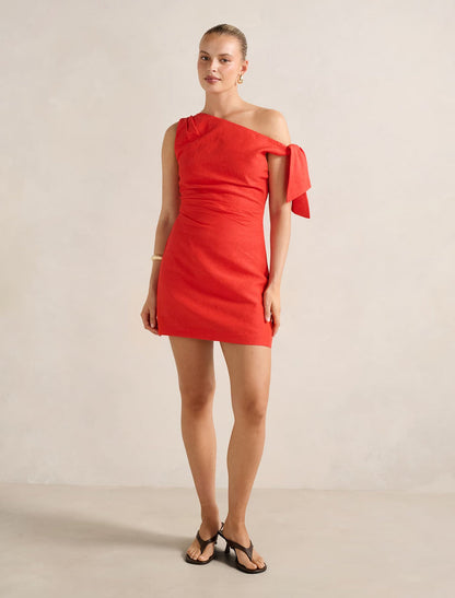 Cinzia Tipped Shoulder Linen Mini Dress Forever New