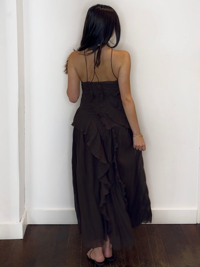 COCO PLEAT MAXI DRESS CHOC