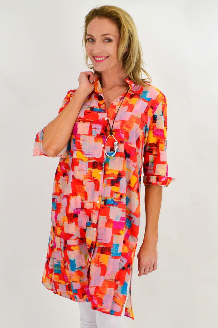 Color block shirt tunic dress by Ruby Rain featuring long sleeves and a relaxed fit, perfect for casual stylish wear.