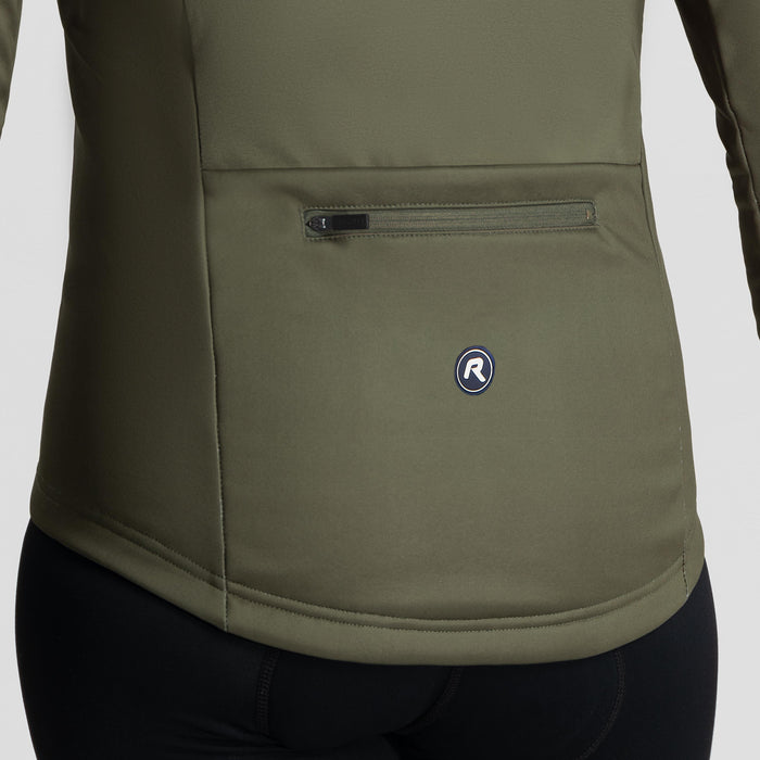 Detail van Rogelli Core fietsjack dames groen achterkant.