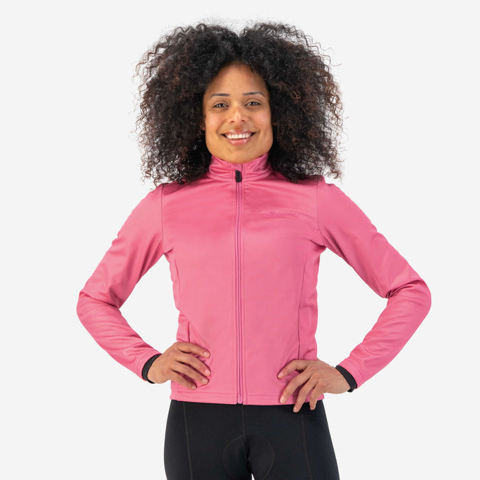Rogelli Core fietsjack dames roze gedragen voorkant.