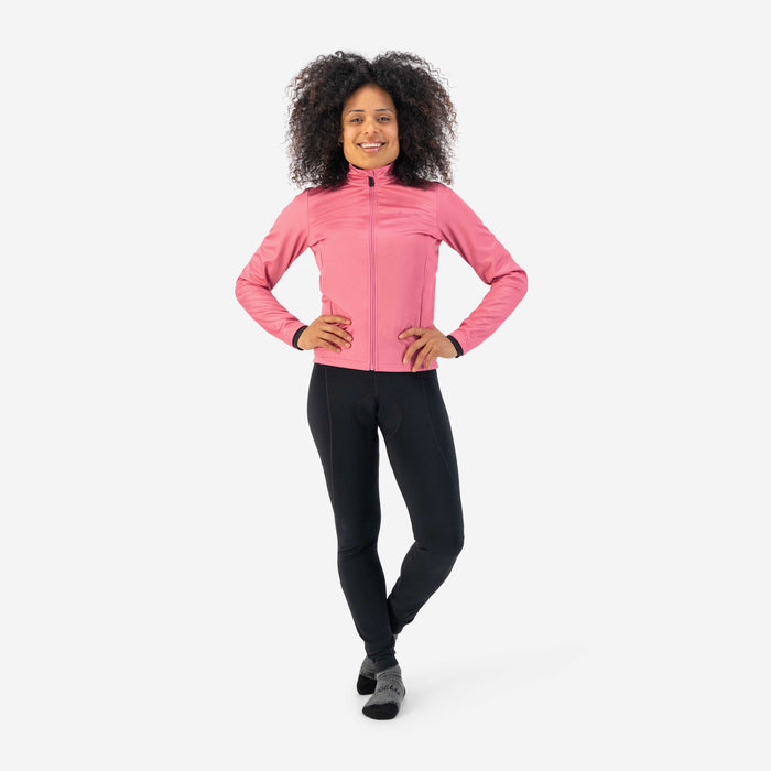 Rogelli Core fietsjack dames roze gedragen totaalshot.