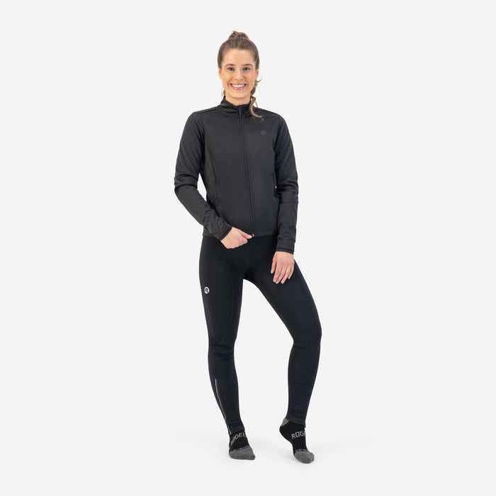 Rogelli Core fietsjack dames zwart gedragen totaalshot.