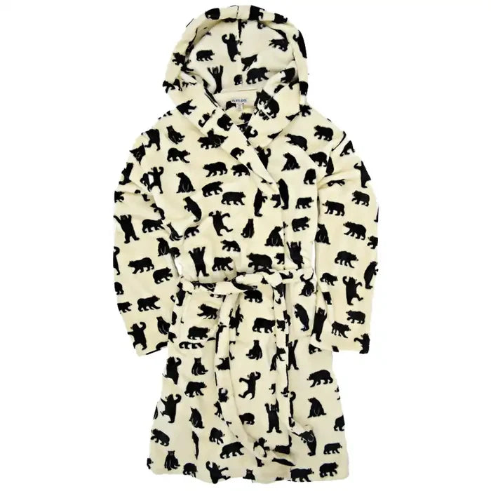 Bear Print on white fleece bath robe
