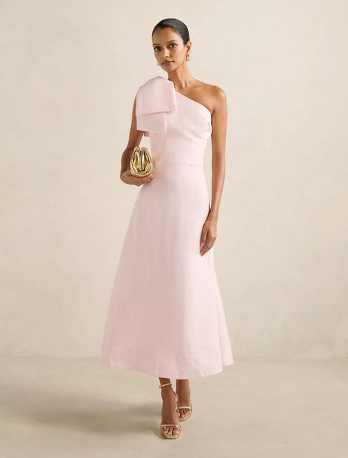 Danni Asym Petite Bow Midi Dress Cherry Blossom Forever New
