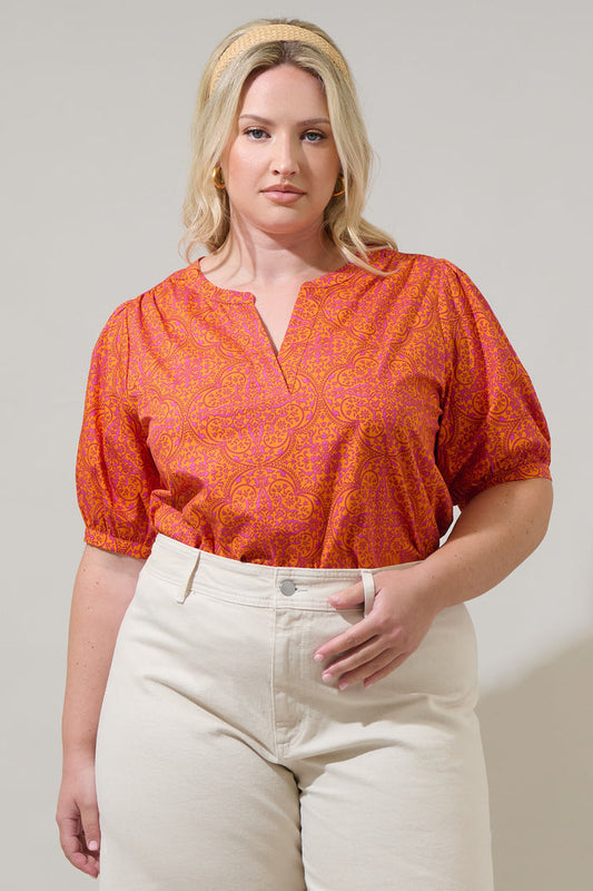 DeBary Floral Neli Split Neck Top Curve