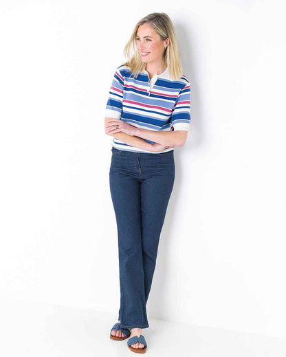 Dollie Luxury Knit Striped Cotton Sweater - Navy,Blue,Red,White - Image 2 - The Classic Boutique