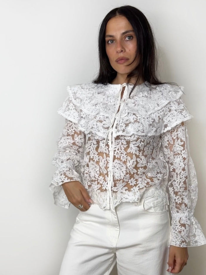 EMBROIDERED CAPE BLOUSE