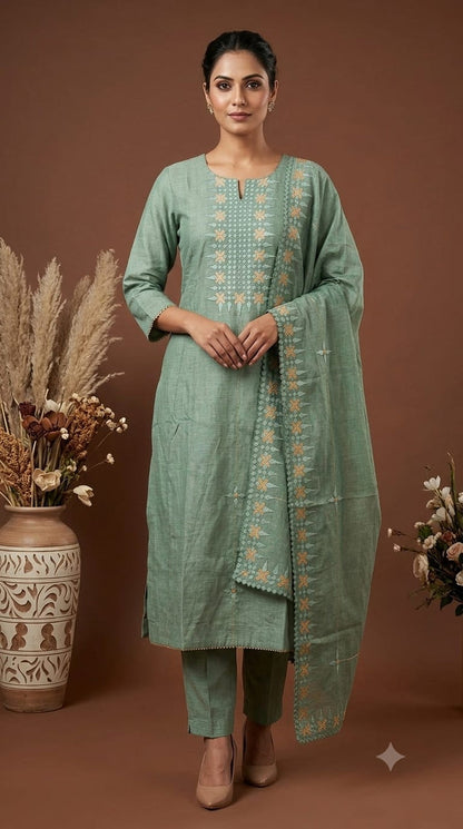 Embroidered Straight Kurta Set with Dupatta