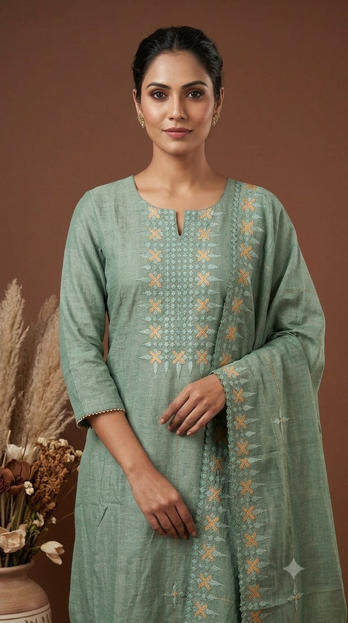 Embroidered Straight Kurta Set with Dupatta