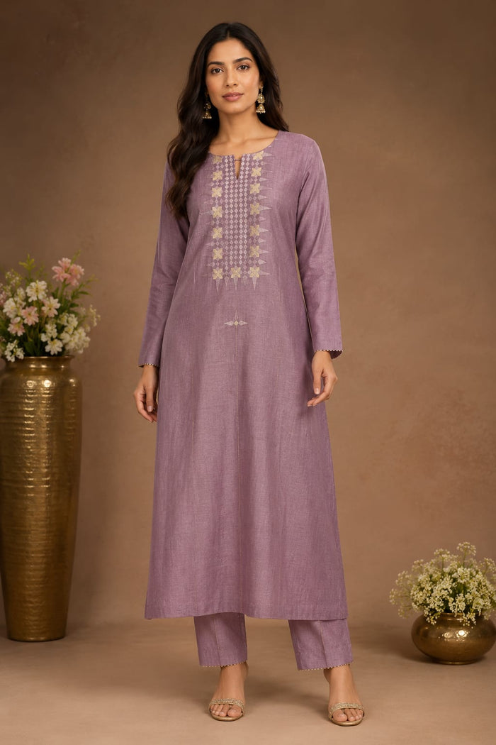 Embroidered Straight Kurta Set with Dupatta