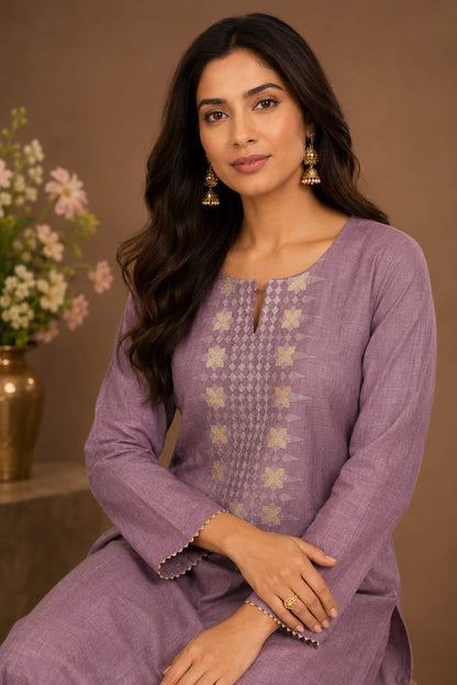 Embroidered Straight Kurta Set with Dupatta