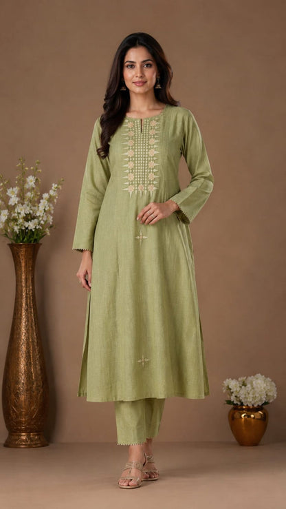 Embroidered Straight Kurta Set with Dupatta
