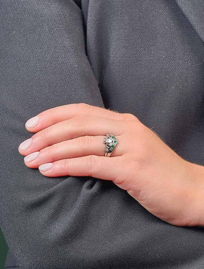 Emerald & Cz Claddagh Wishbone Ring