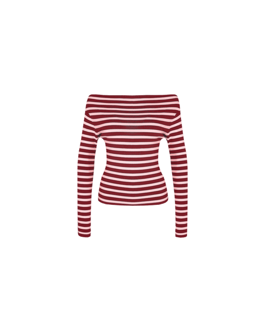 EMMA KNIT LONG SLEEVE BURGUNDY PINK STRIPE