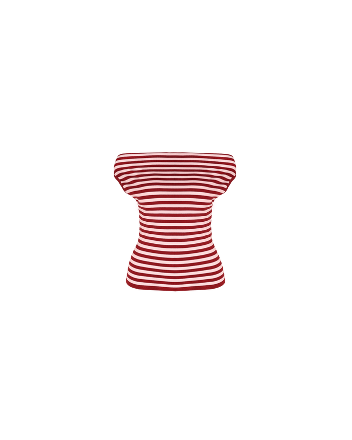 EMMA KNIT TOP PINK BURGUNDY STRIPE