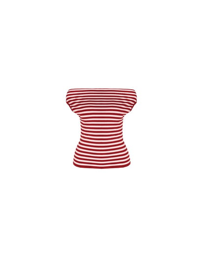 EMMA KNIT TOP PINK BURGUNDY STRIPE