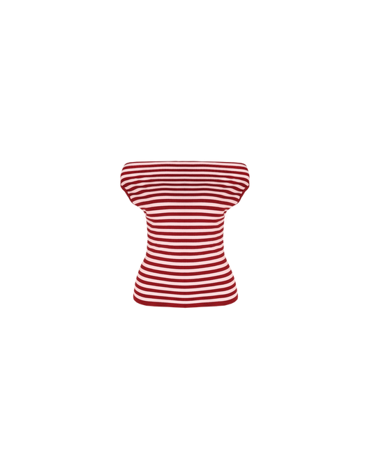 EMMA KNIT TOP PINK BURGUNDY STRIPE