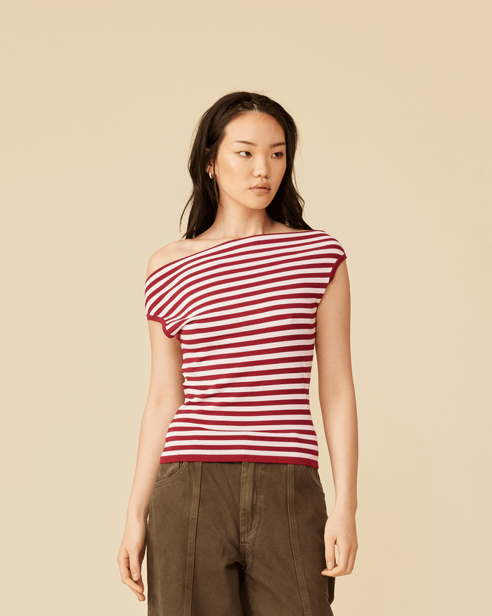 EMMA KNIT TOP PINK BURGUNDY STRIPE