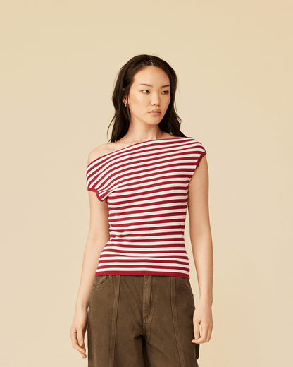 EMMA KNIT TOP PINK BURGUNDY STRIPE