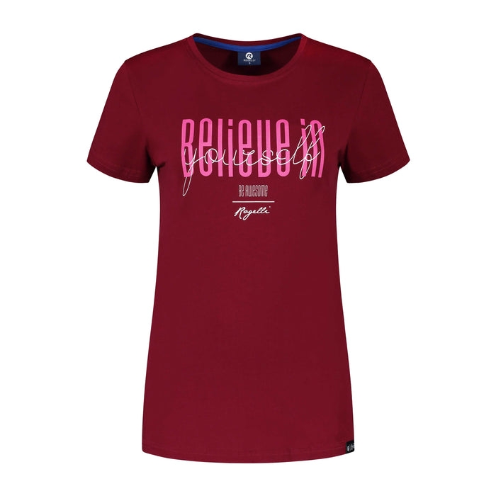 Rogelli Casual Enjoy Life Graphic t-shirt korte mouwen dames bordeaux voorkant.