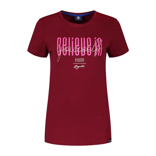 Rogelli Casual Enjoy Life Graphic t-shirt korte mouwen dames bordeaux voorkant.