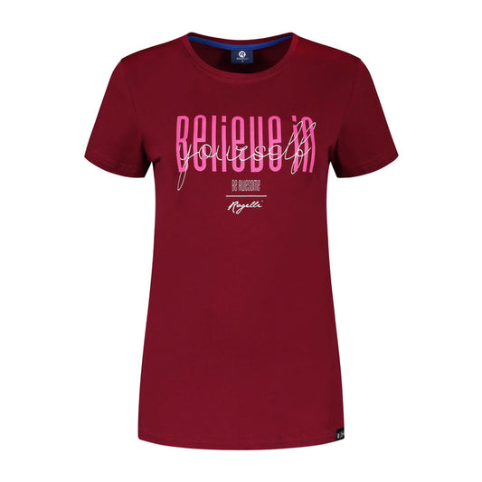 Rogelli Casual Enjoy Life Graphic t-shirt korte mouwen dames bordeaux voorkant.
