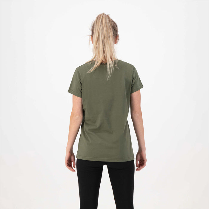 Rogelli Casual Enjoy Life Graphic t-shirt korte mouwen dames groen gedragen achterkant.