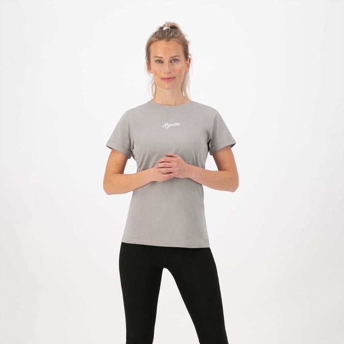 Rogelli Casual Enjoy Life t-shirt korte mouwen dames beige gedragen voorkant.