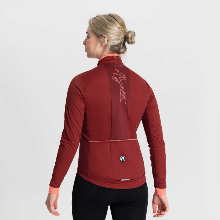 Rogelli Essential fietsjack dames bordeaux gedragen achterkant.