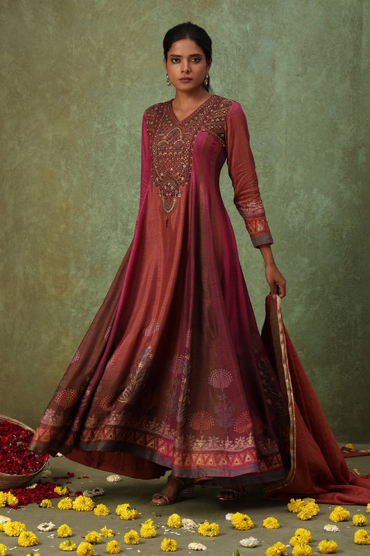 Festive Embroidered Floor-Length Gown Set