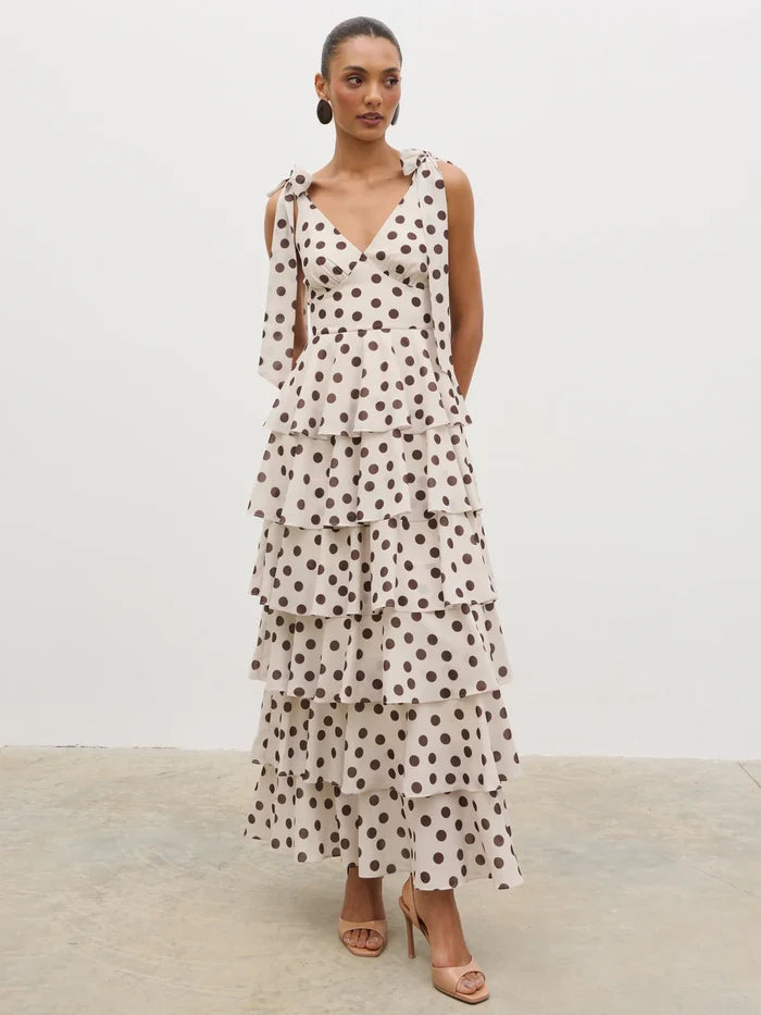 FIORE TIE RUFFLE MAXI DRESS