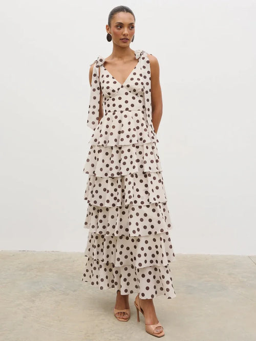 FIORE TIE RUFFLE MAXI DRESS