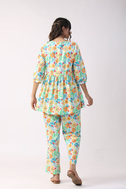 Floral Fiesta Cotton Loungewear Top Set