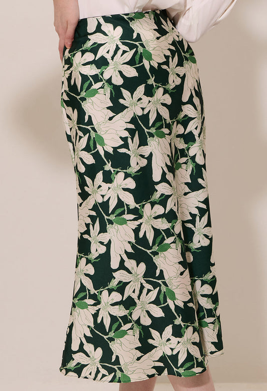 Floral Print Elastic Waist Midi Skirt