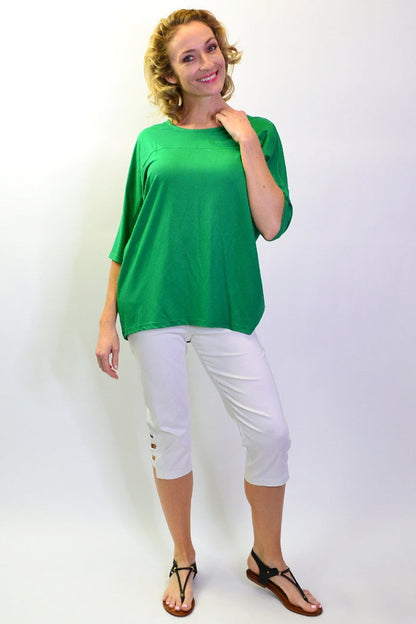 Grass green jersey sloping sleeve tunic top by Stylius, featuring a relaxed fit and stylish design for women's casual wear.