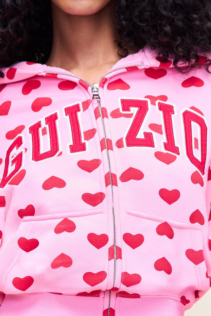Guizio Hearts Shrunken Hoodie in Pink Hearts