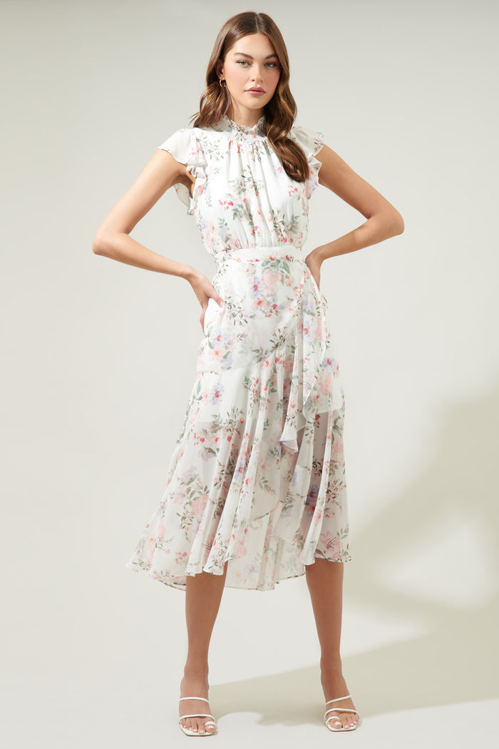 Hillary Tana Blouson Drape Tiered Midi Dress