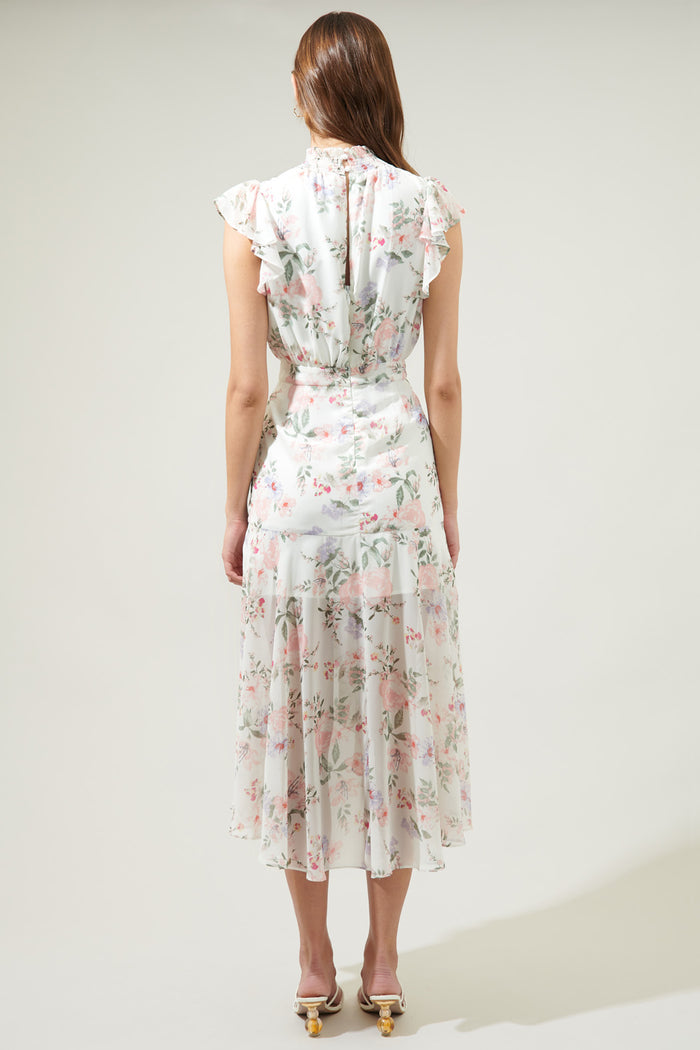 Hillary Tana Blouson Drape Tiered Midi Dress
